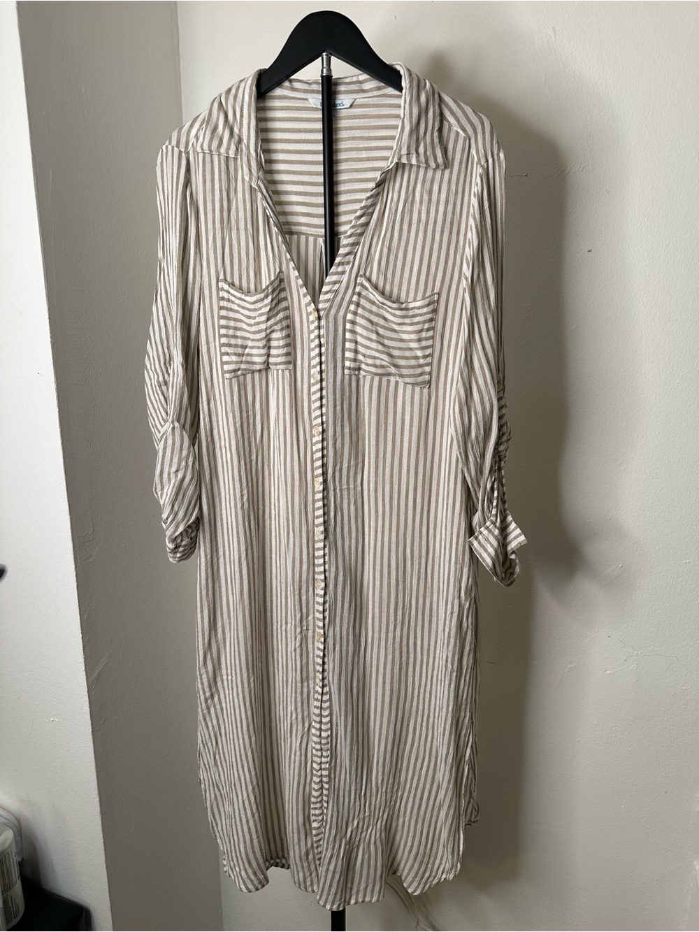 Blue Island Striped Roll Tab Tunic Shirt Dress Cover Up Size L - Picture 2 of 8